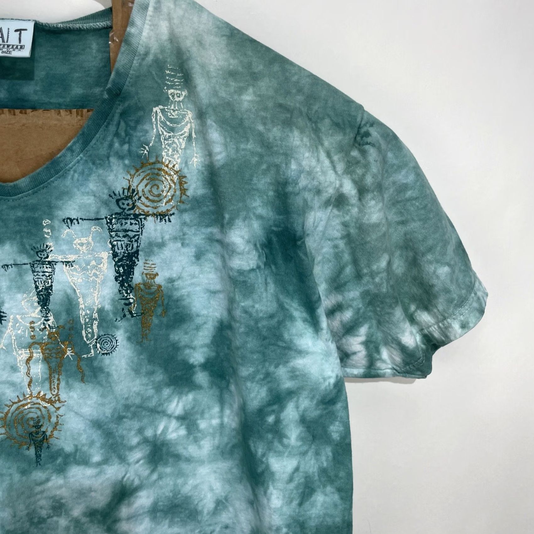 Vintage VINTAGE LAT Sportswear Green Tie Dye Sleep Shirt One Size Egyptian Hieroglyphics Shirt Unisex Adults Short Sleeve Tie Dye Pockets 100% Cotton Size ONE SIZE - 6 Thumbnail