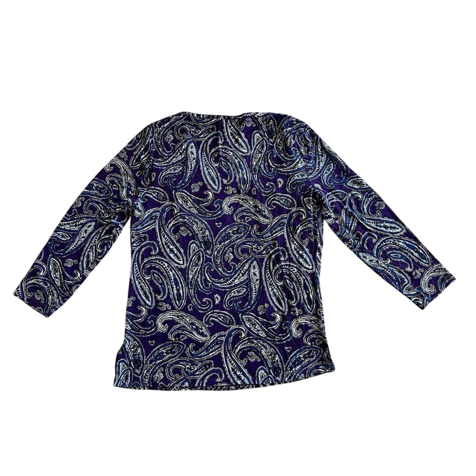 Michael Kors Michael Kors Purple 3/4 Sleeve Italian Paisley Blouse MEDIUM Size M / US 6-8 / IT 42-44 - 9 Thumbnail