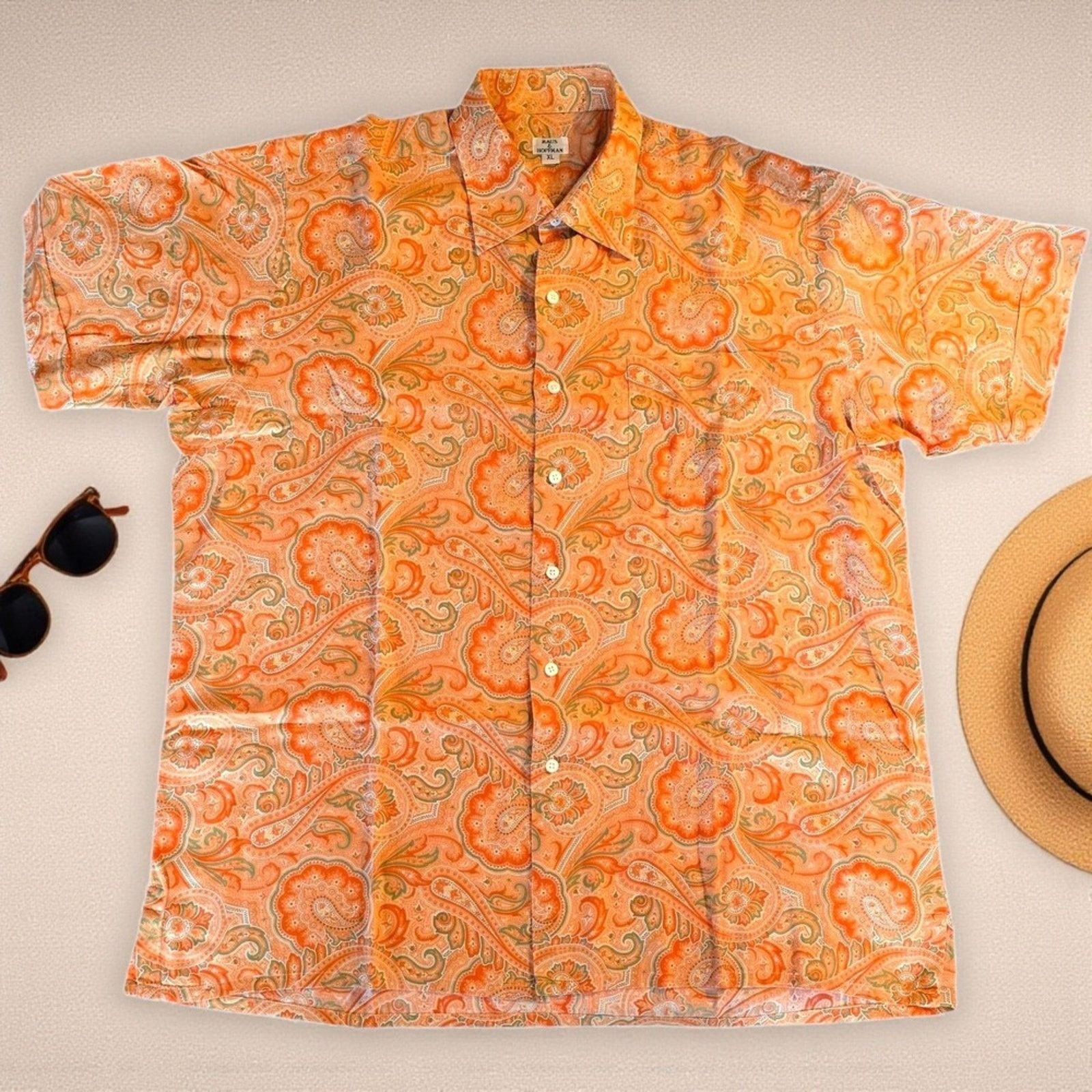 Maus & Hoffman Vintage Maus & Hoffman Orange Cabana Palm Beach Shirt XL Size US XL / EU 56 / 4 - 9 Thumbnail