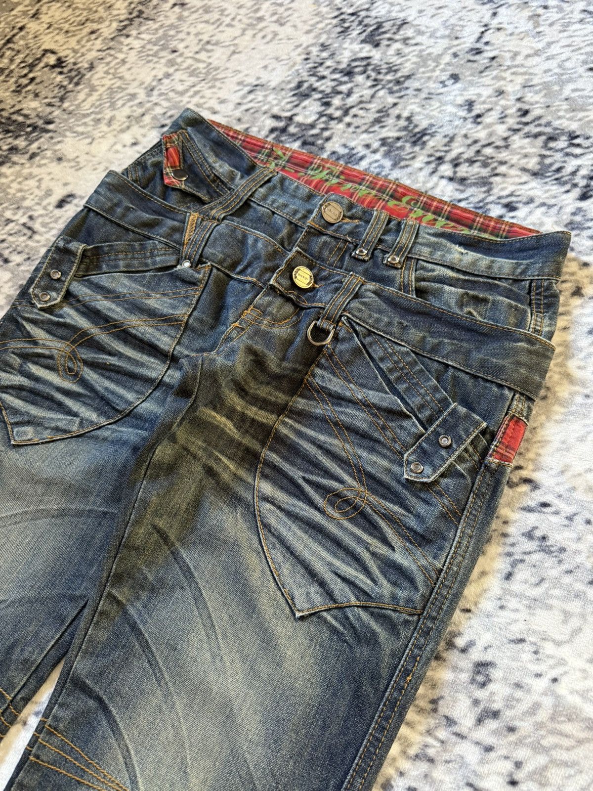Japanese Brand Vintage Junya Watanabe Tornado Mart Style Double Waist Jeans Size US 30 / EU 46 - 4 Thumbnail