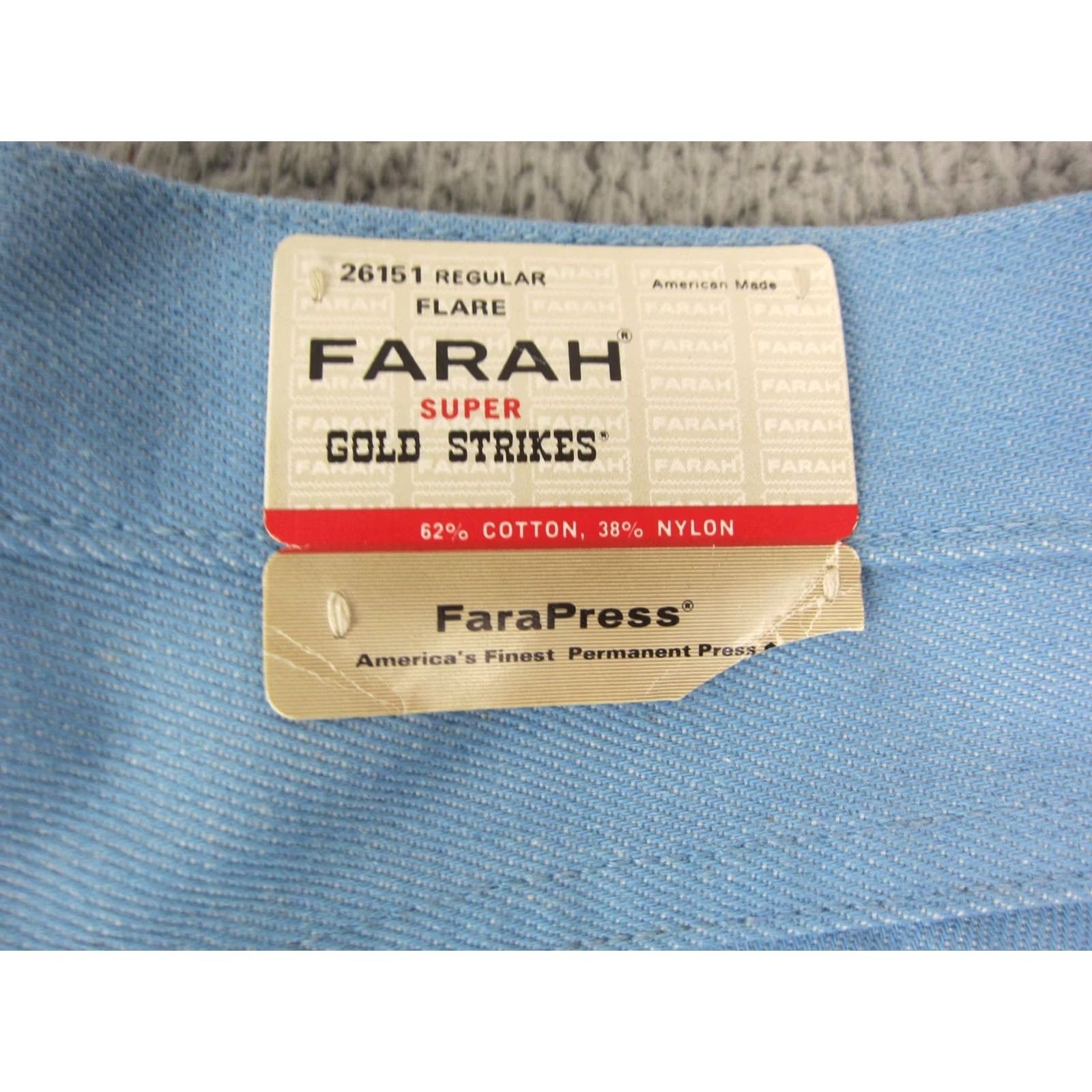 Farah VINTAGE Farah Pants Teens 16 W28 L29 Blue Flared Deadstock 70s NOS Disco Size 38" / US 16 / IT 52 - 6 Thumbnail