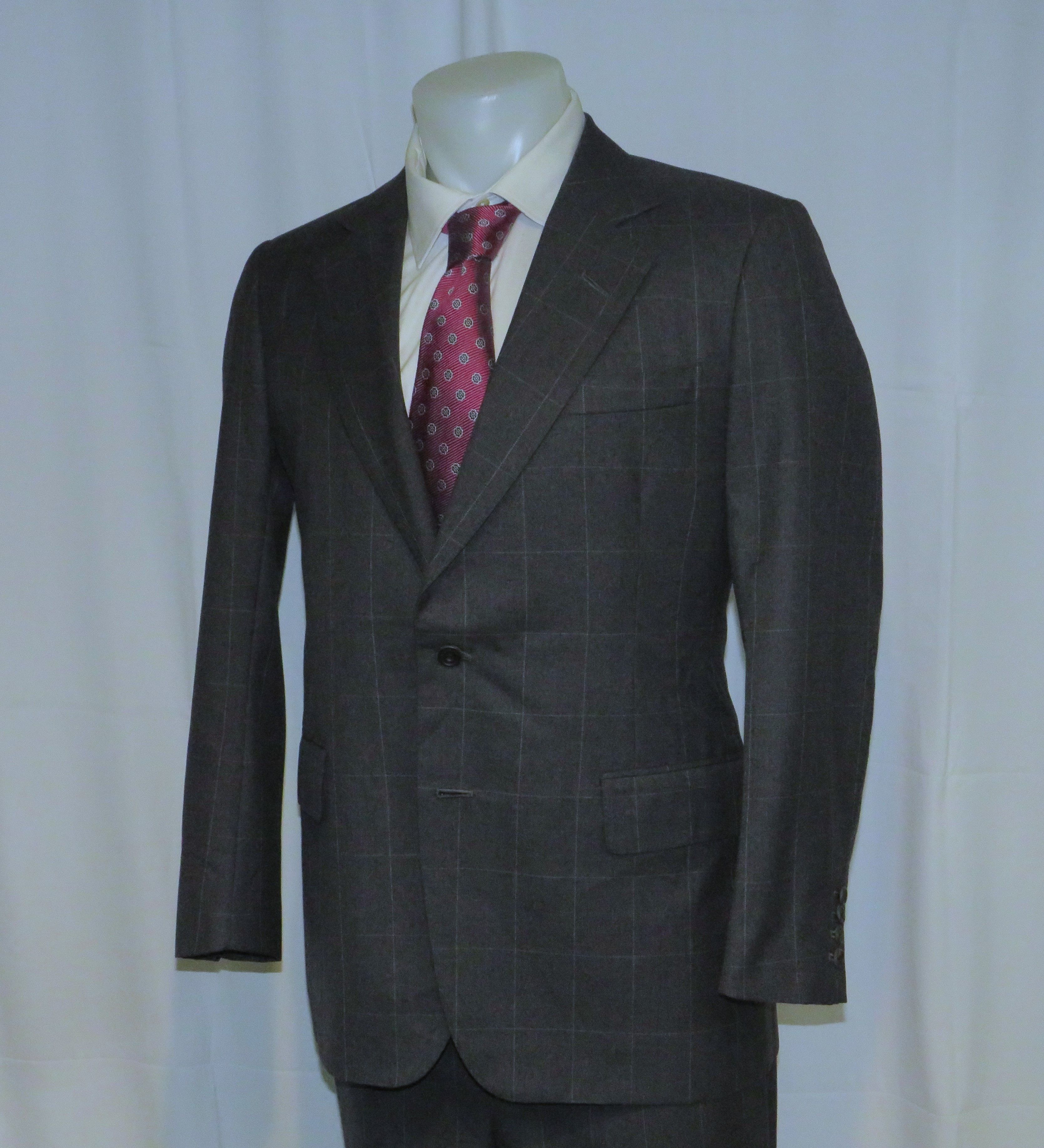 Henry Poole × Savile Row Bespoke Gray Windowpane Two Button Suit 38R Size 38R - 9 Thumbnail