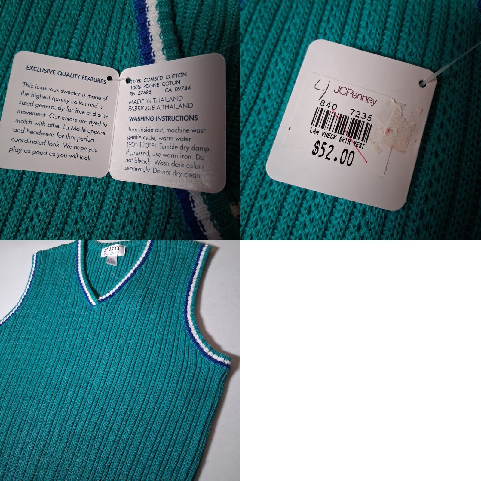 Vintage VINTAGE La Mode Sweater Vest L Teal Combed Cotton Preppy V Neck 1990s Size L / US 10 / IT 46 - 8 Thumbnail