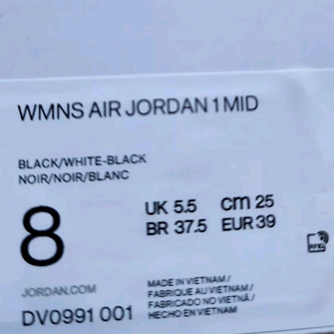 Jordan Brand Wmns Air Jordan 1 Mid Black White Brand New Sz 8 Size US 8 / IT 38 - 8 Thumbnail
