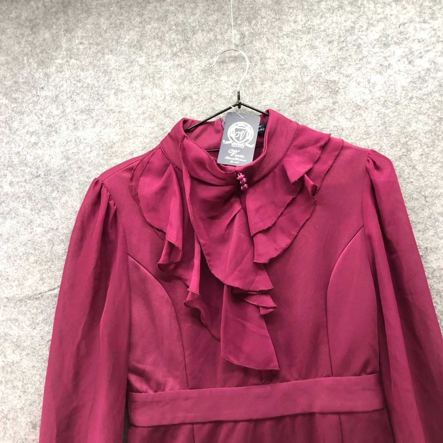 Vintage Vendy Sheath Dress Violet Pink Chiffon Ruffle Long Sleeve Mock Neck NWT S Women’s Subtle Victorian Size S / US 4 / IT 40 - 3 Thumbnail