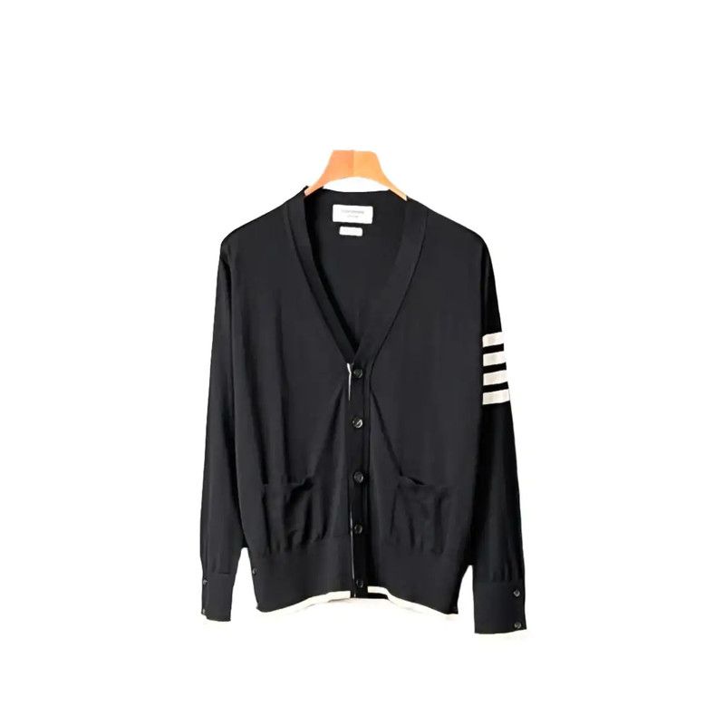 Thom Browne Thom Browne Black Wool Logo Cardigan for Men 0089 Size US XL / EU 56 / 4 - 1 Thumbnail
