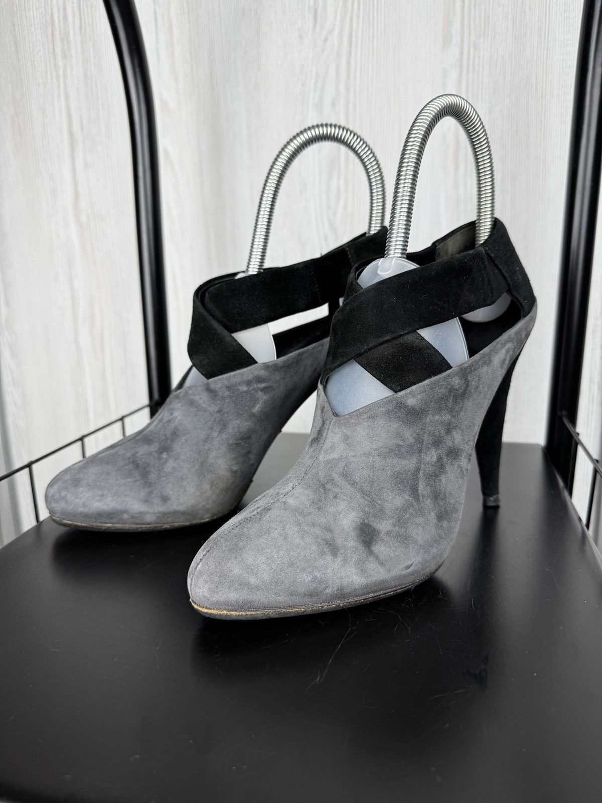 Prada Prada Gray Black Suede Ankle Cone Heels Size 36.5 EU 6.5 US Size US 6.5 / IT 36.5 - 8 Thumbnail