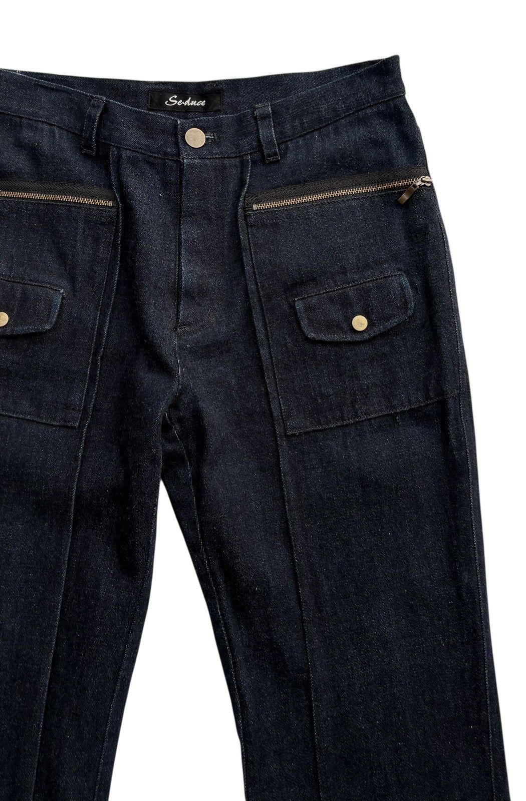 Japanese Brand Se.duce Japan Wide Leg Flared Denim Zipper Dark Blue Pants Size US 28 / EU 44 - 5 Thumbnail
