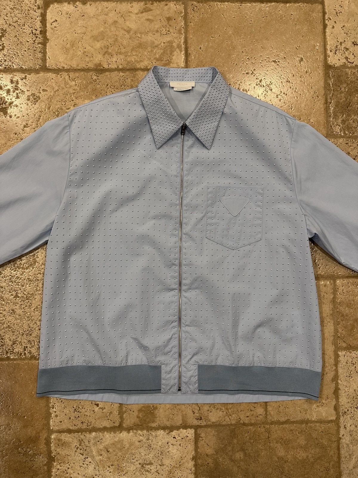 Prada Prada Light Blue Studded Embellished Zip Up Shirt Jacket Size US XL / EU 56 / 4 - 5 Thumbnail