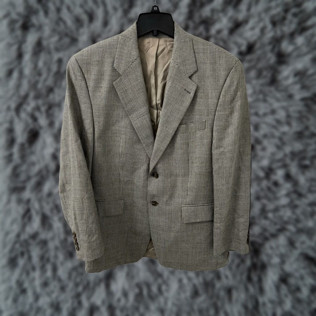 Ralph Lauren VINTAGE? No — Ralph Lauren Blazer Mens 44 Gray Silk Linen Wool Houndstooth Jacket Sport Coat Photo? Size 44R - 1 Thumbnail
