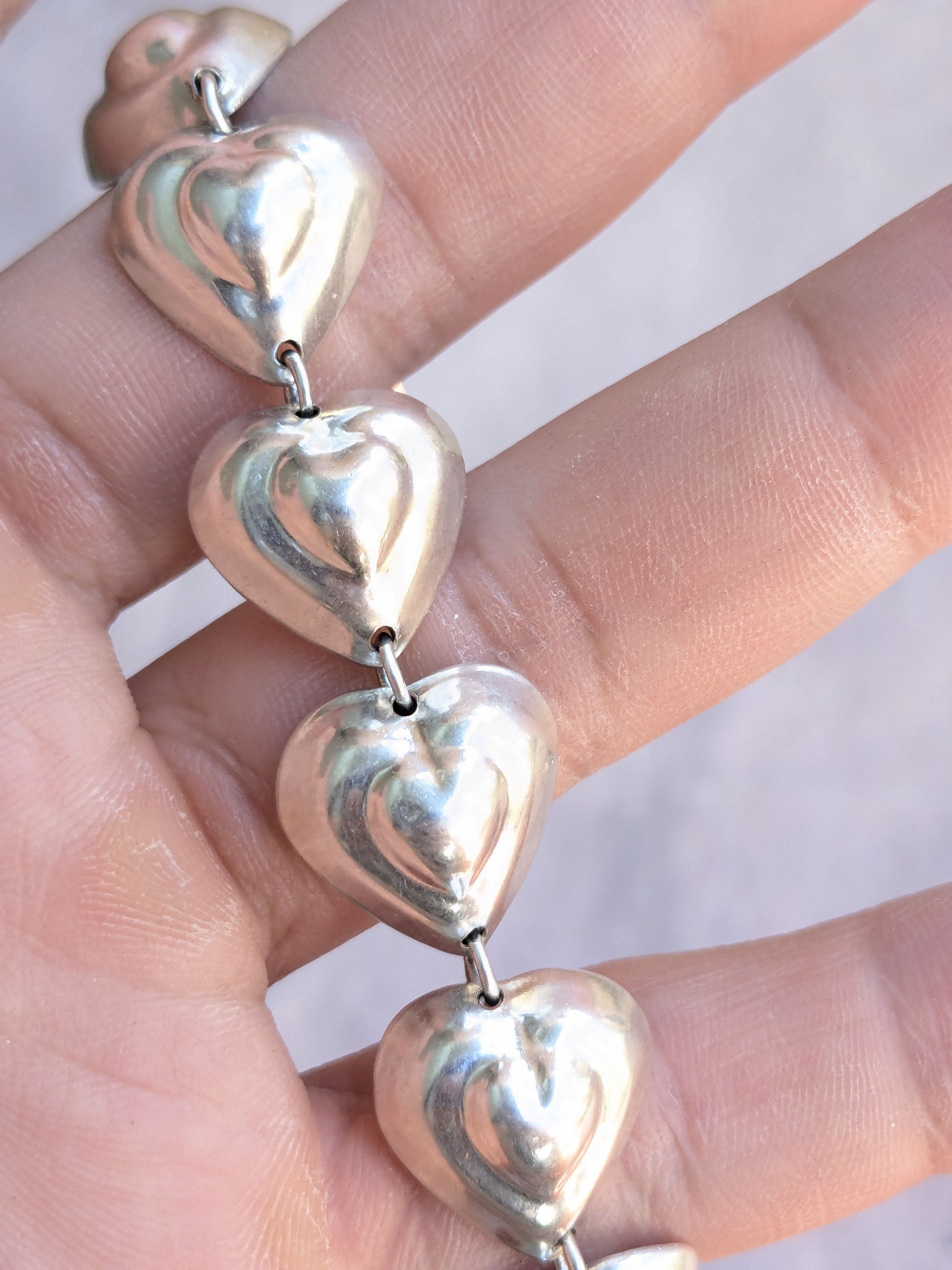 Jewelry Vintage Taxco Sterling Silver Heart Bracelet Y2K 7.5" Size ONE SIZE - 15 Thumbnail