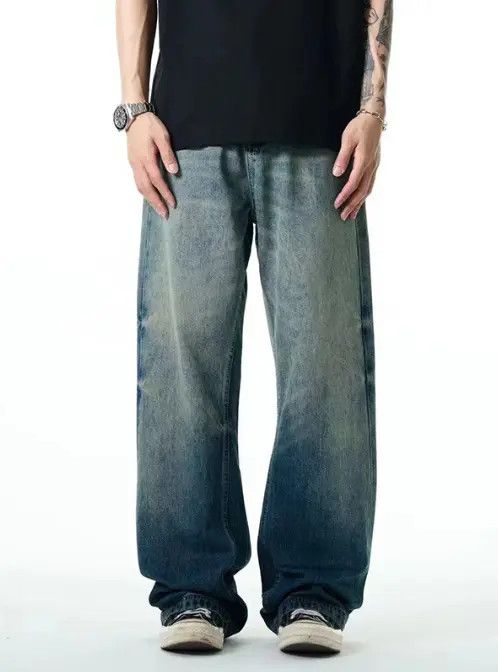 Japanese Brand × Jean Blue washed distressed American street oversized loose jeans Size US 34 / EU 50 - 2 Thumbnail