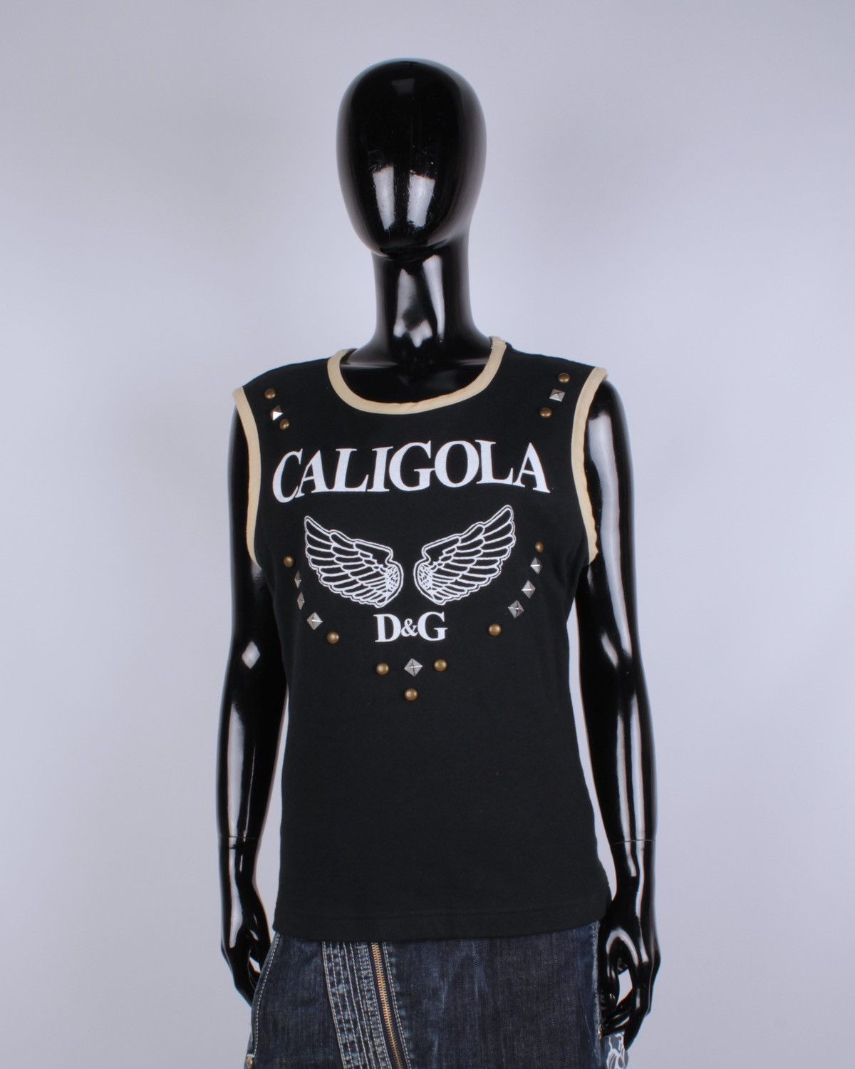Designer × Dolce & Gabbana × Vintage DOLCE GABBANA Vintage Caligola Studded Rhinestones Logo Tank Size M / US 6-8 / IT 42-44 - 1 Thumbnail