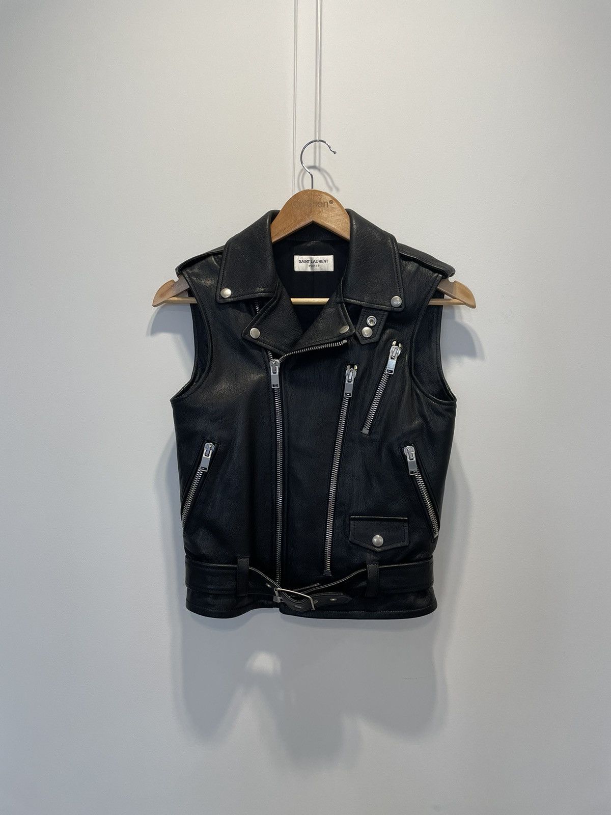 image of Saint Laurent Paris Saint Laurent Leather Vest Black, Women's (Size XS)