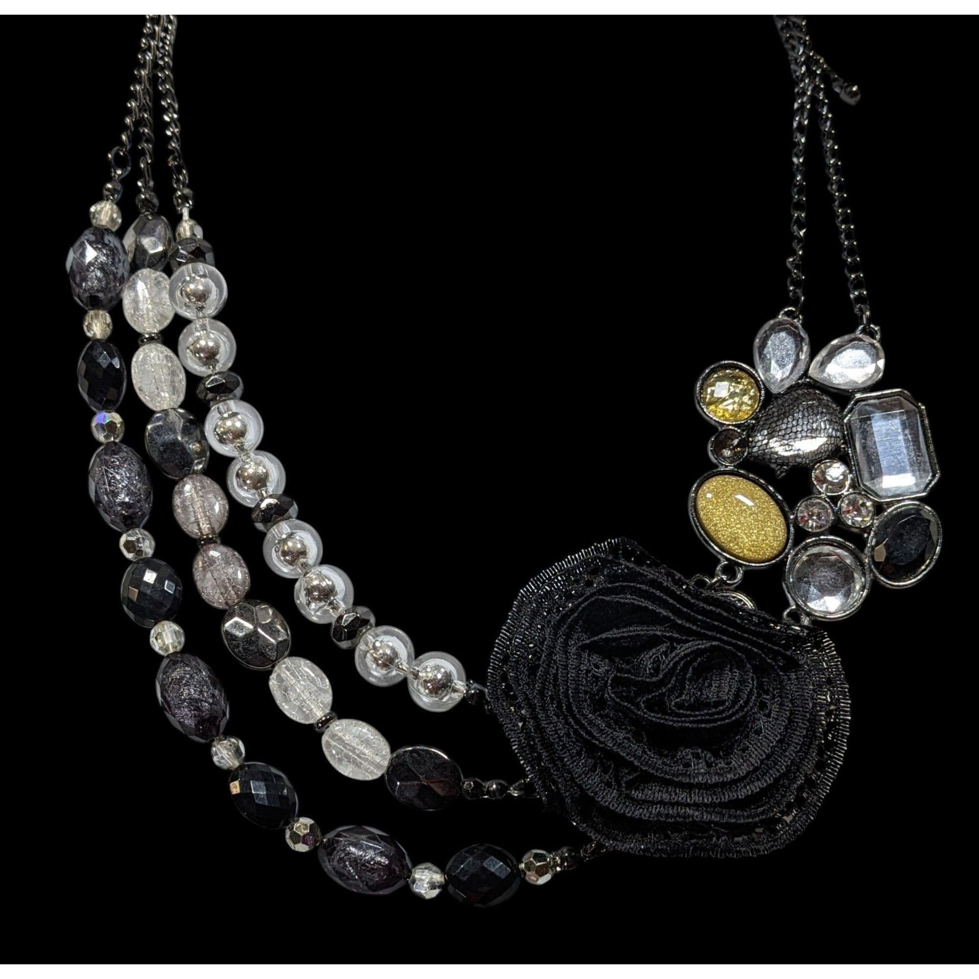 Other NY Floral Glam Beaded Statement Necklace With Lace Flower Size ONE SIZE - 6 Thumbnail