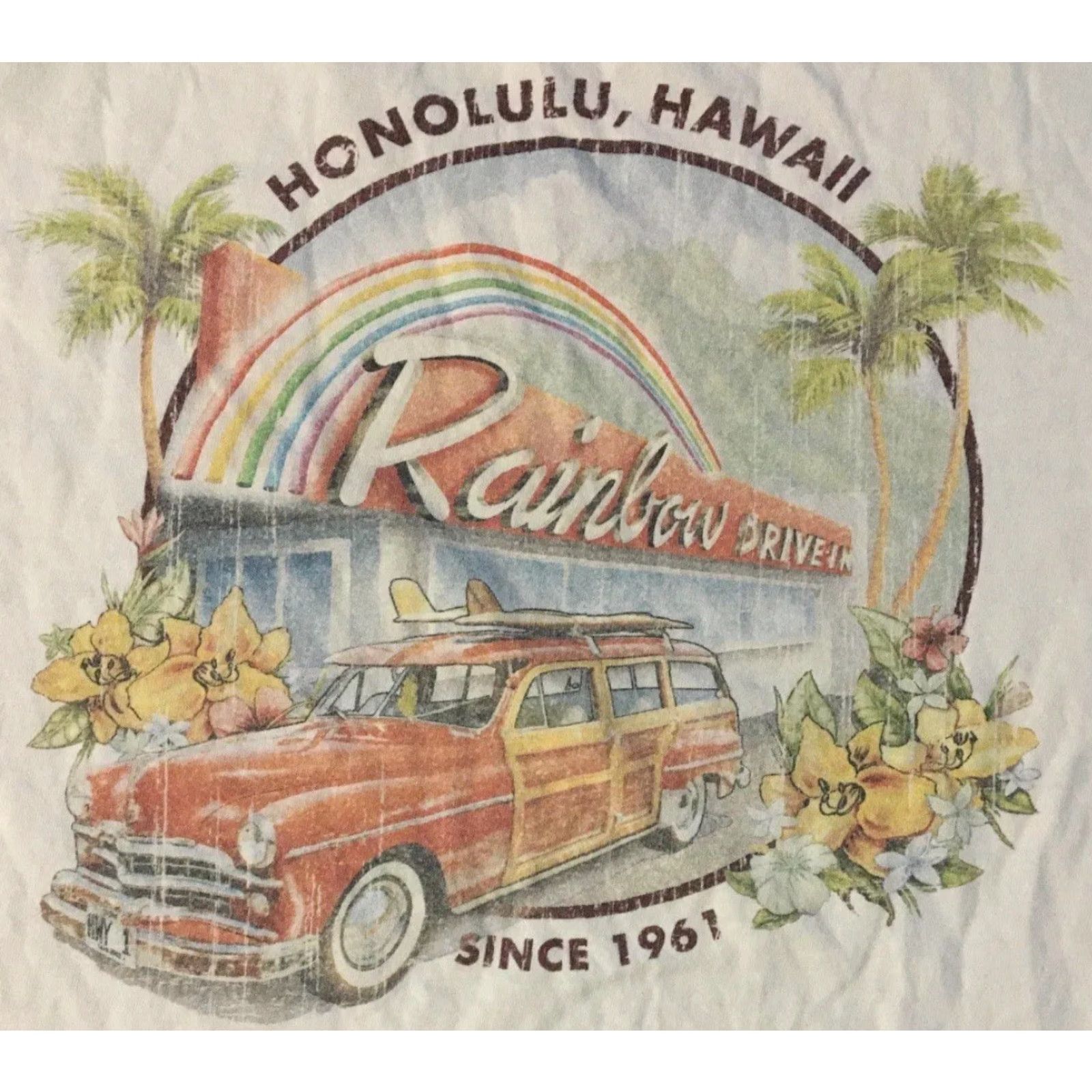 Rainbow Hawaii Rainbow Drive In Faded Shirt M USA Beach Flower Surf Skate Grunge Vtg TC Size US M / EU 48-50 / 2 - 3 Thumbnail