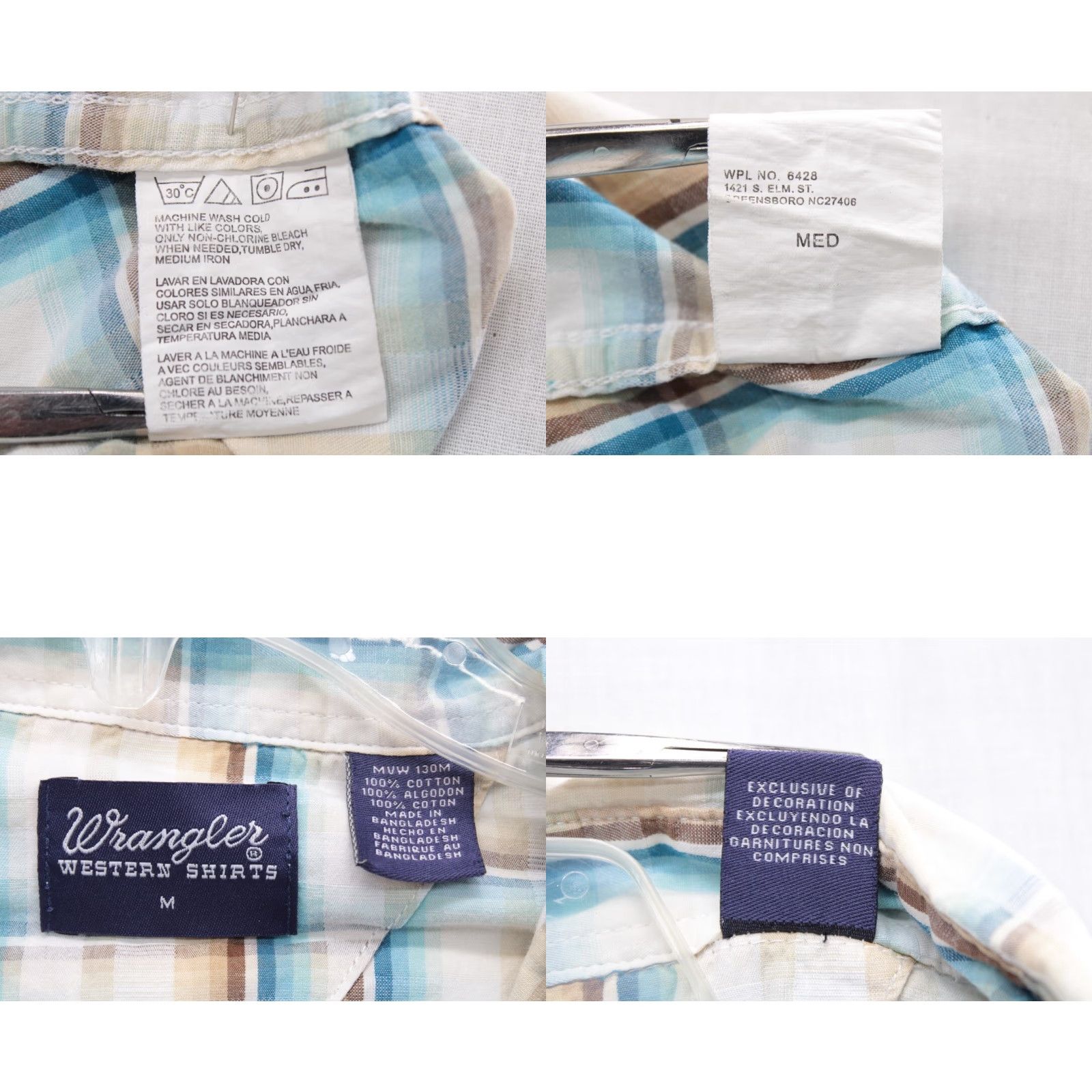 Wrangler VINTAGE Wrangler Western Shirt Men's M Thick Stitch Pearl Snap Diamond Shape Blue Plaid Size US M / EU 48-50 / 2 - 8 Thumbnail