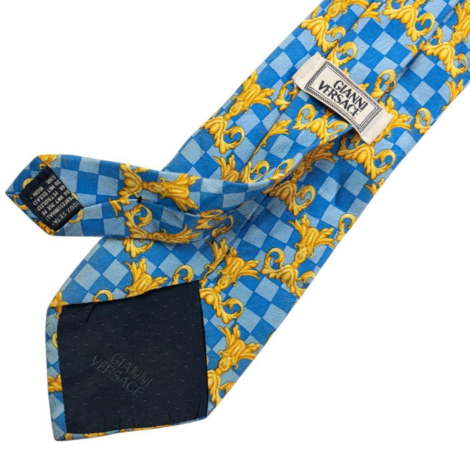 Versace Vintage Gianni Versace Checkered Baroque Silk Tie Size ONE SIZE - 6 Thumbnail