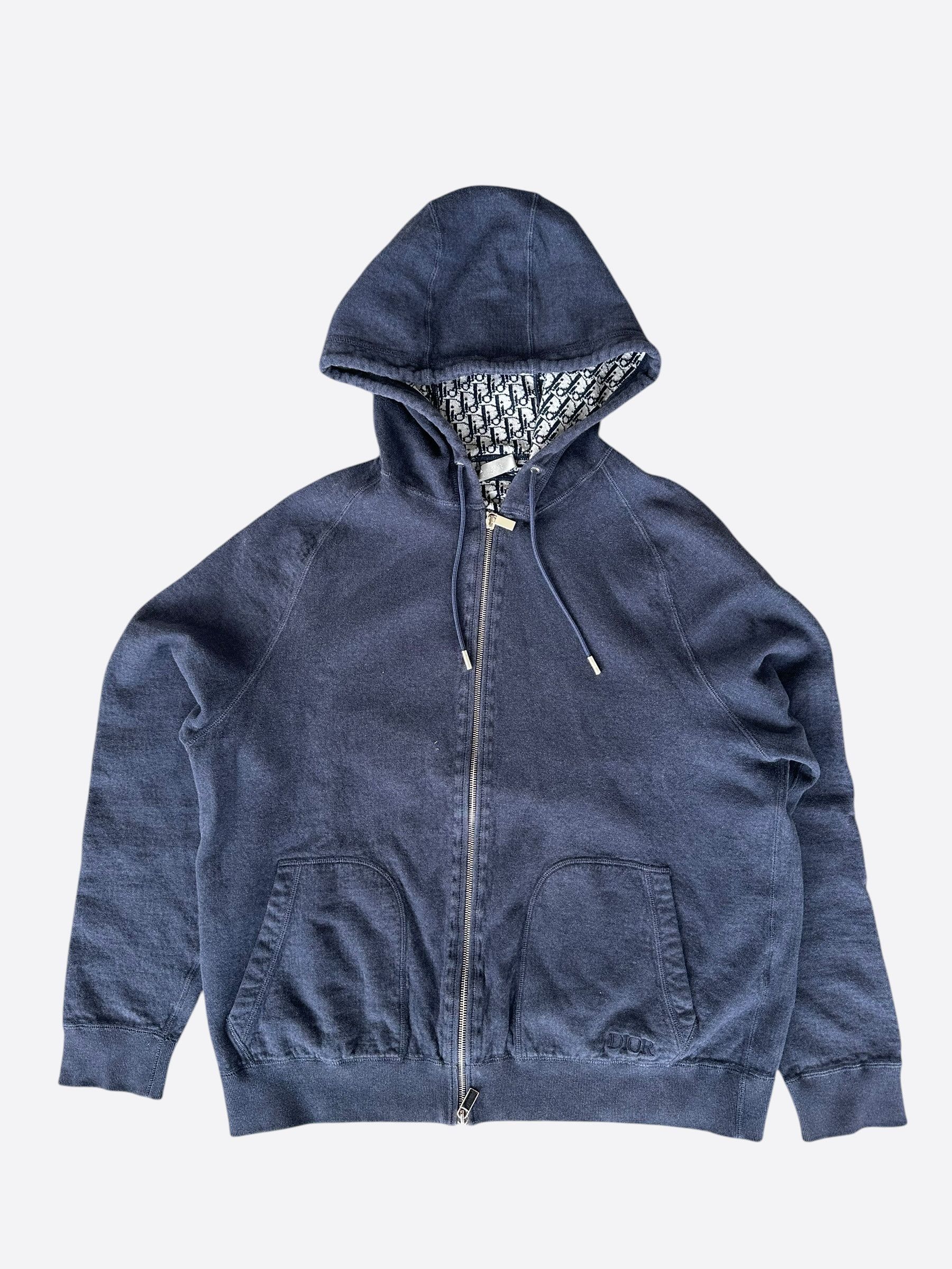 Dior × Hedi Slimane Dior Homme Bee Logo Navy Blue Zip Sweatshirt