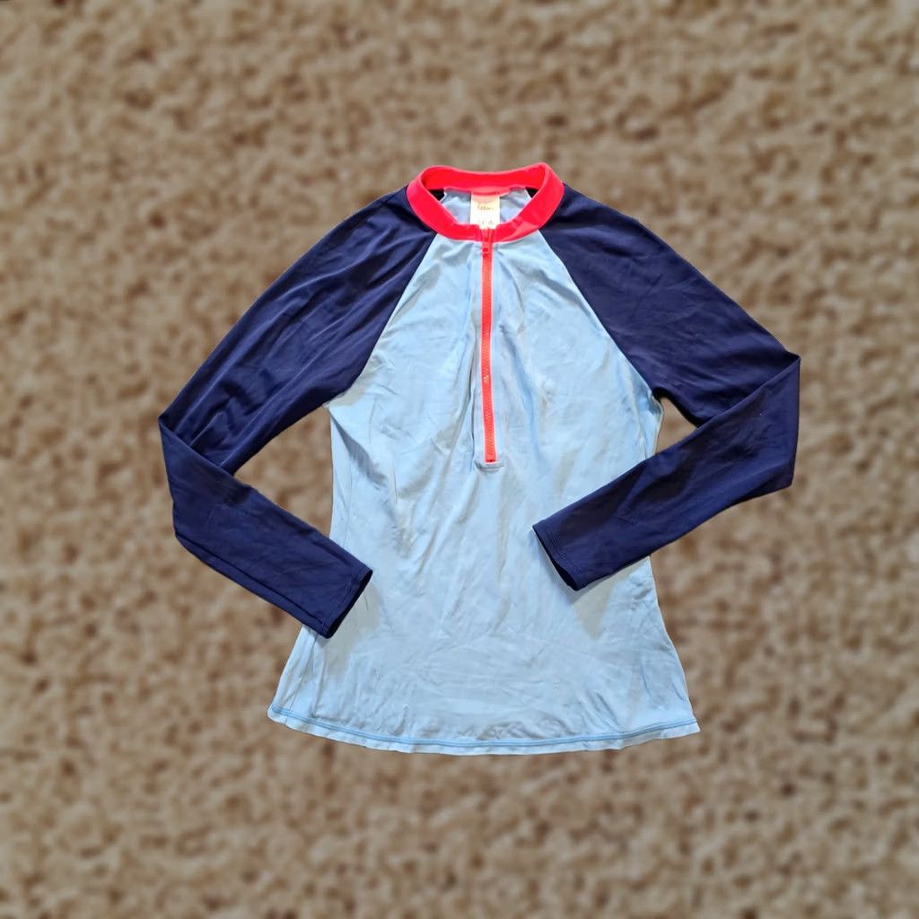 Boden Boden Swim Top Womens 4 Blue Rashguard Colorblock Long Sleeve 1/4 Zip Beach Pool Size S / US 4 / IT 40 - 1 Thumbnail