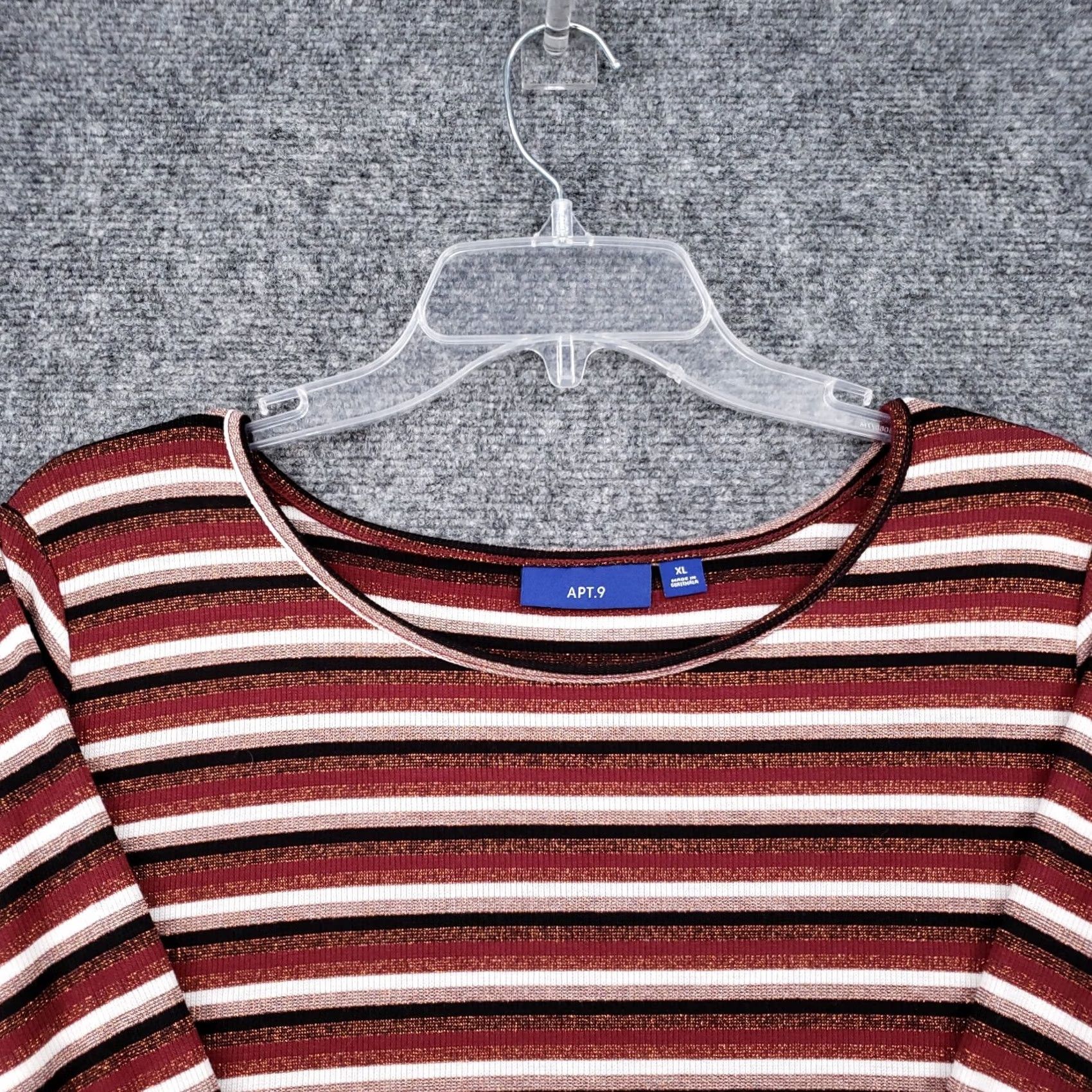 Apt. 9 Apt 9 Top Womens XL Red Striped Knit Ribbed Short Sleeve Pullover Stretch Casual Size XL / US 12-14 / IT 48-50 - 2 Thumbnail
