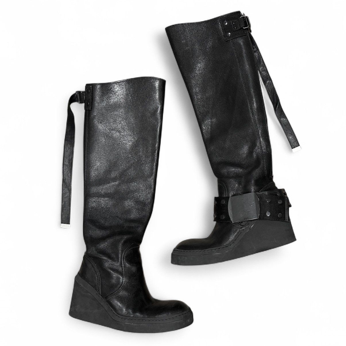 Le Grande Bleu (L.G.B.) L.G.B. black leather platform knee-high boots Size US 6 / IT 36 - 4 Thumbnail