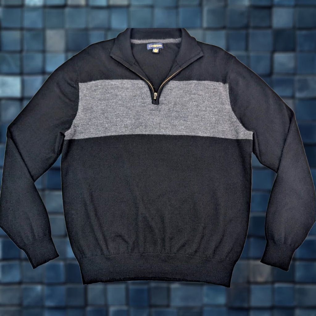 Club Room Club Room Merino Wool Blend 1/4 Zip Pullover Sweater Men M Black Gray Stripe Knit Pattern Striped Zipper Pullover Regular Fit Size US M / EU 48-50 / 2 - 1 Thumbnail