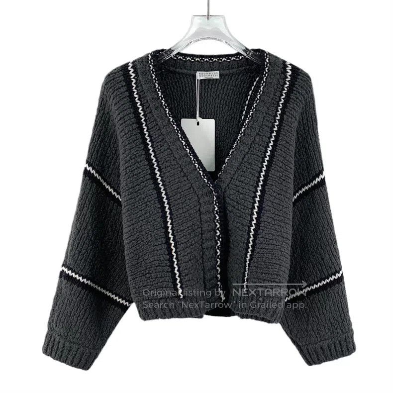 Brunello Cucinelli Brunello Cucinelli Dark Gray Wool V-Neck Long Sleeve Knit Size XL / US 12-14 / IT 48-50 - 1 Thumbnail