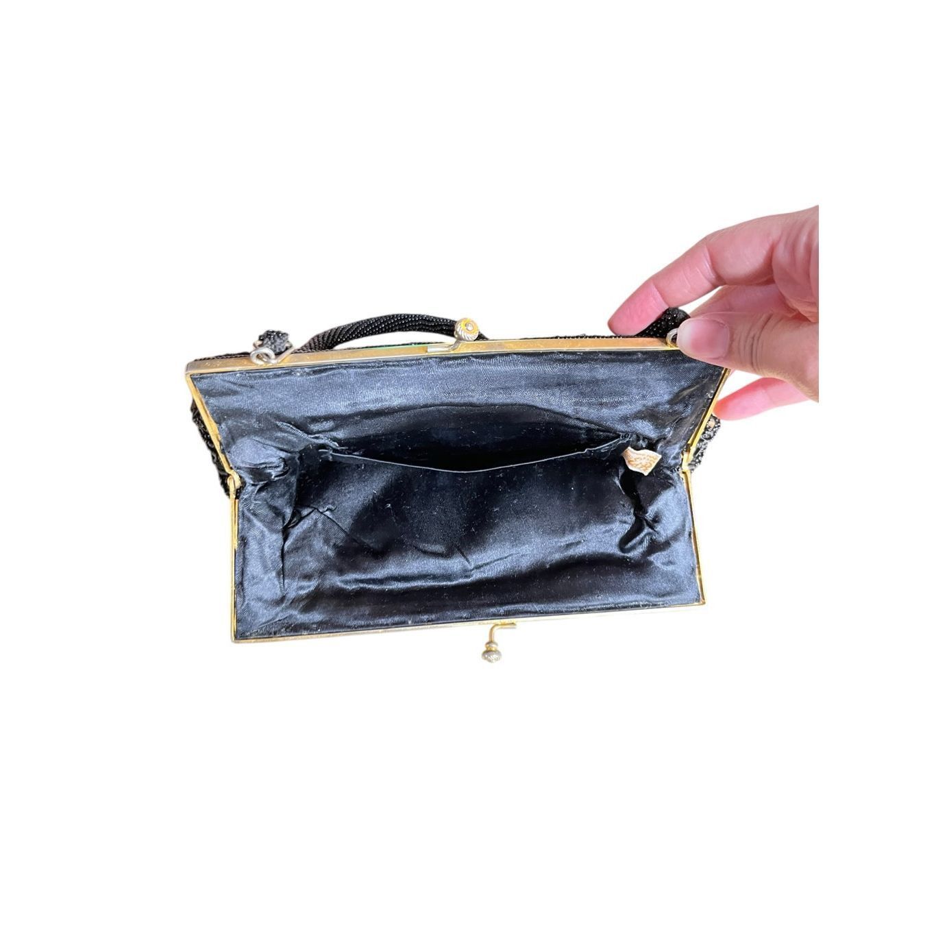 Other Vintage Beaded Handbag Black Beads Over Tapestry Kiss Lock C Size ONE SIZE - 6 Thumbnail