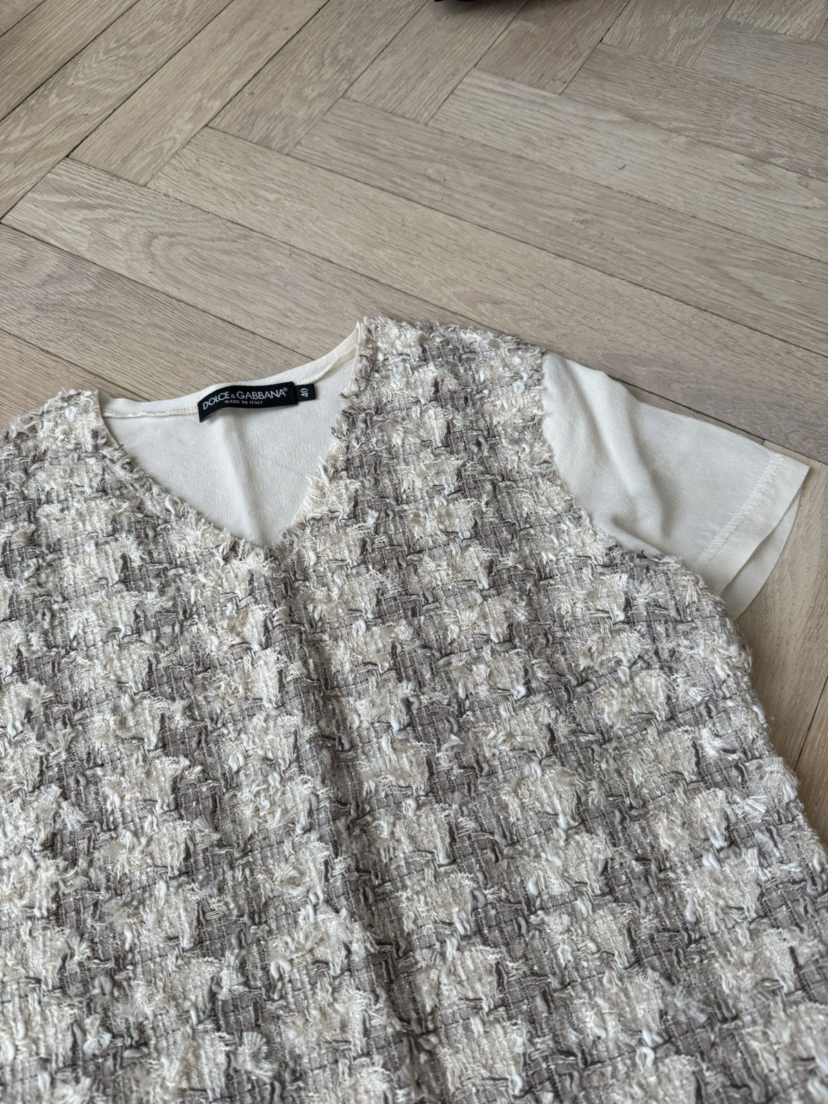 Dolce & Gabbana Dolce & Gabbana Tweed Panel Silk Blend Blouse Size S / US 4 / IT 40 - 3 Thumbnail