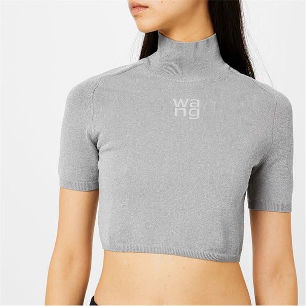 Alexander Wang o1g2r1mq0824 High Neck Logo Crop Top in Grey Size L / US 10 / IT 46 - 4 Thumbnail