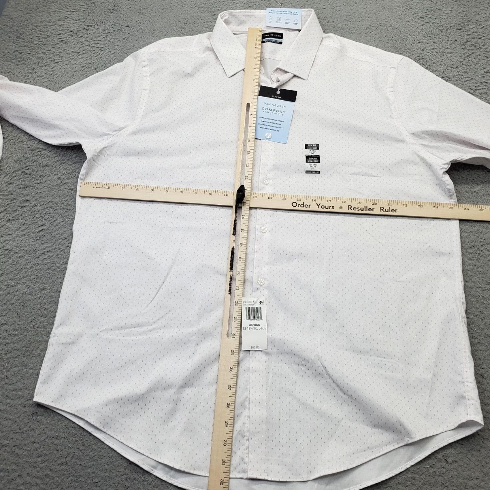 Van Heusen Van Heusen Dress Shirt Men 2XL Multi Dash Pattern Slim Fit Performance Button-Up Shirt Size 48R - 3 Thumbnail