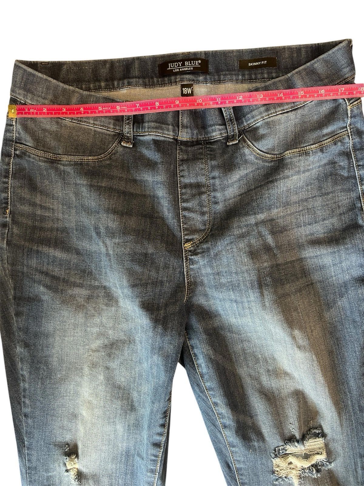 Designer Judy Blue Skinny Fit Jeans, Mid Rise Distressed Pull On 18W Size 40" / US 18 - 4 Thumbnail