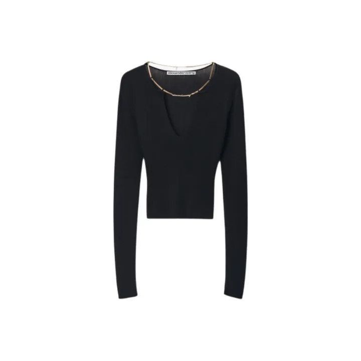 Alexander Wang Black V-Neck Long Sleeve T-Shirt -