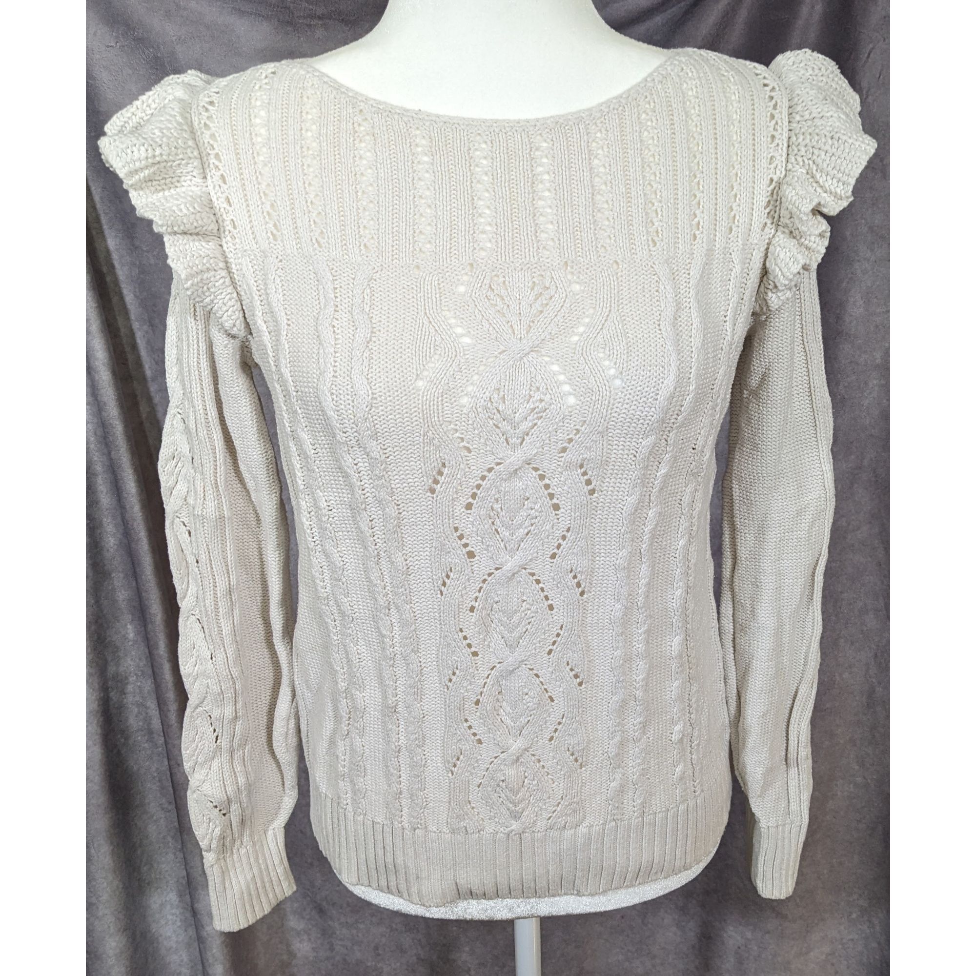 Loft Vintage Coquette White Loft Ruffle Sleeve Sweater Size S / US 4 / IT 40 - 4 Thumbnail