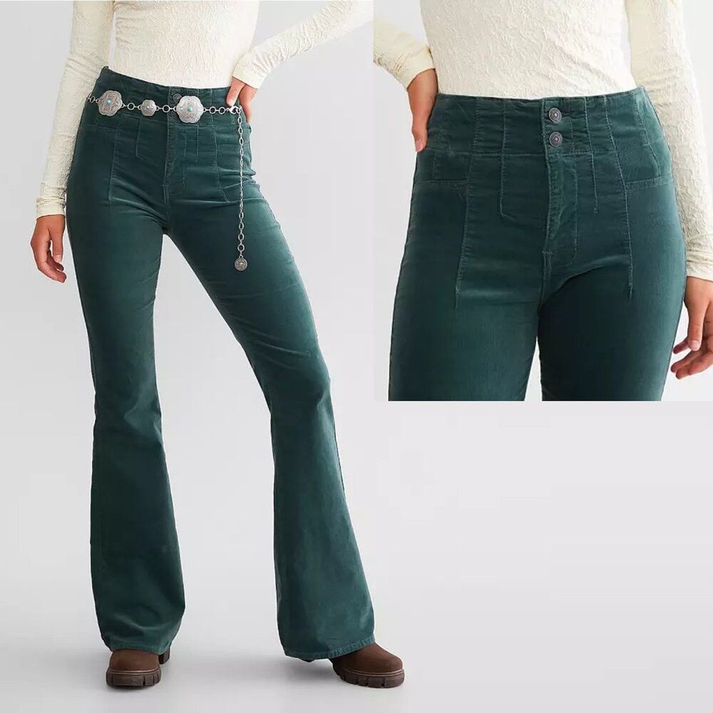 Free People NWT New Free People We The Free Jayde Cord Flare Green Jean Size 30" / US 8 / IT 44 - 1 Thumbnail