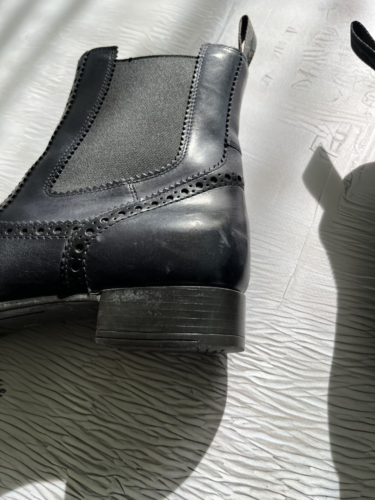 Santoni Santoni Wingtip Chelsea Ankle Boots Black Leather Women Size US 10.5 / IT 40.5 - 8 Thumbnail