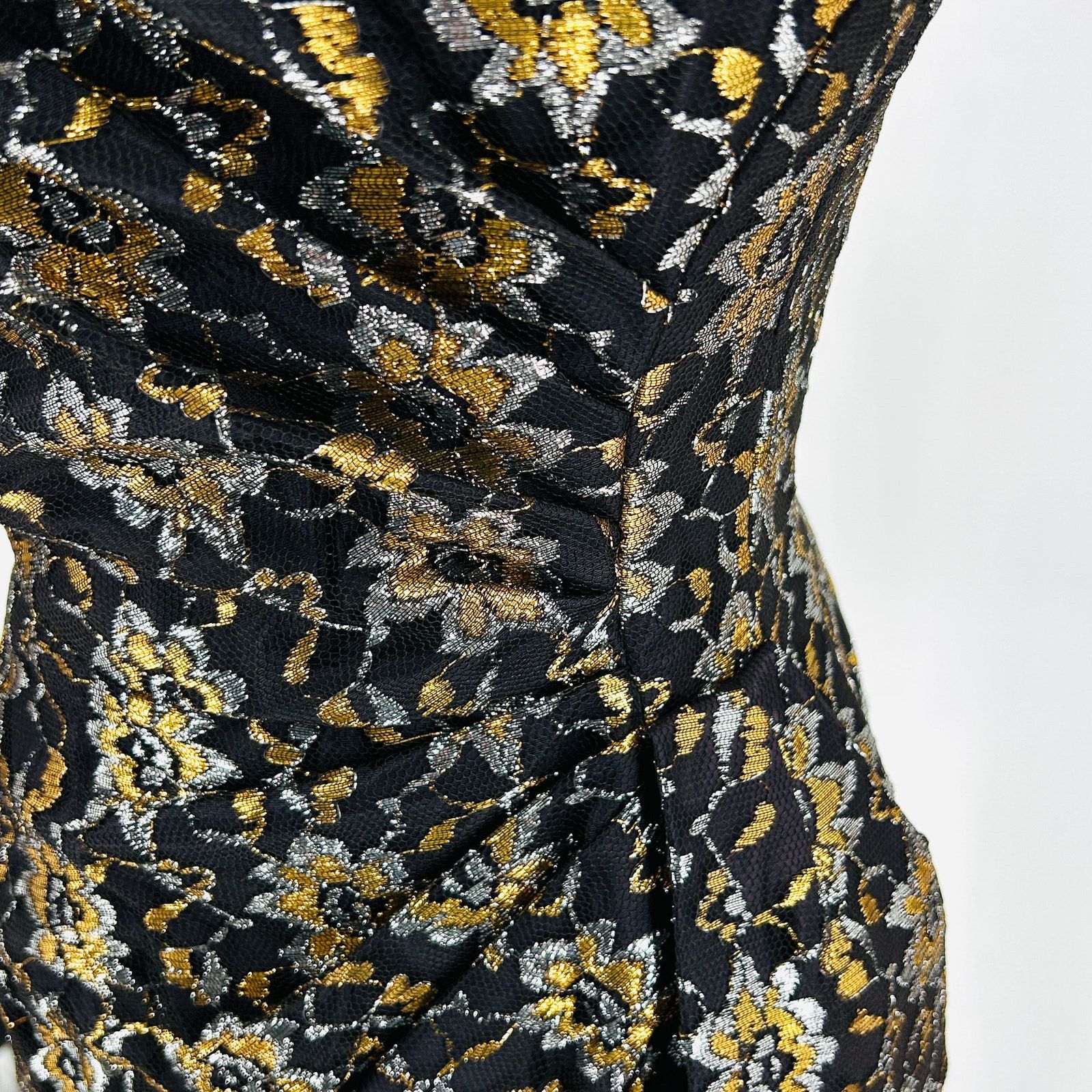 Vintage 50s/60s Black Gold Metallic Floral Lace Cocktail Dress Size XS / US 0-2 / IT 36-38 - 5 Thumbnail