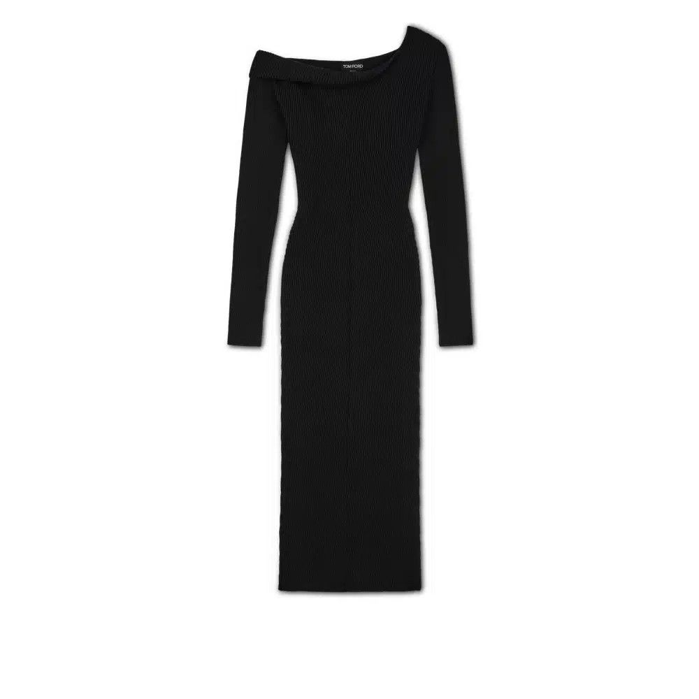 Tom Ford o1loc1c0325 ACK326 Stretch Wool Ribbed Dress in Black Size XS / US 0-2 / IT 36-38 - 1 Thumbnail