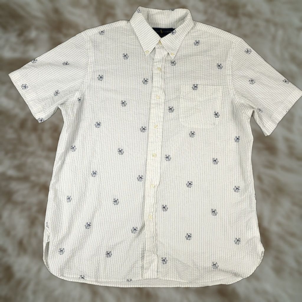 Ralph Lauren Ralph Lauren Shirt Mens Large White Striped Seersucker Button Up Short Sleeve Size US L / EU 52-54 / 3 - 1 Thumbnail