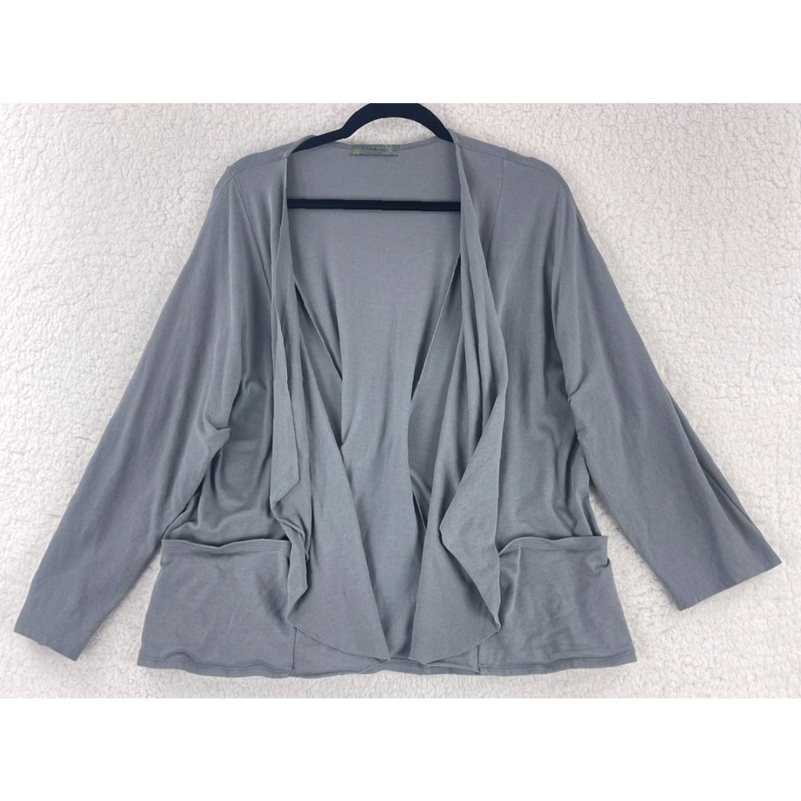 Vintage Chalet Cardigan Sweater Womens Large Gray Long Sleeve Pockets Open Front Made in USA Knit Size L / US 10 / IT 46 - 2 Thumbnail