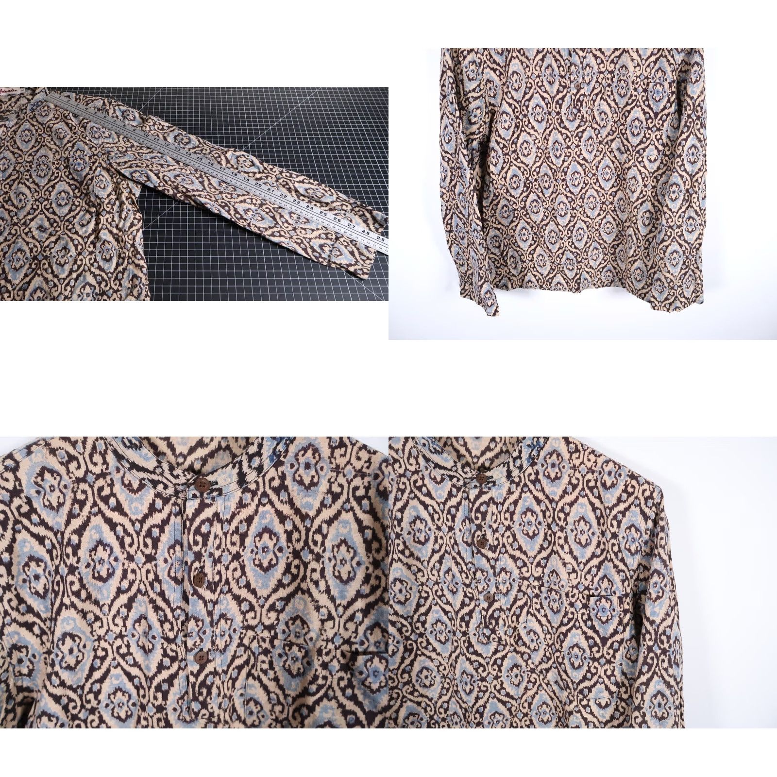 Vintage VINTAGE Fabindia Shirt Men's Medium 40 Brown Geometric Band Collar Hippie Boho Popover Button-Up Disco Size US M / EU 48-50 / 2 - 8 Thumbnail