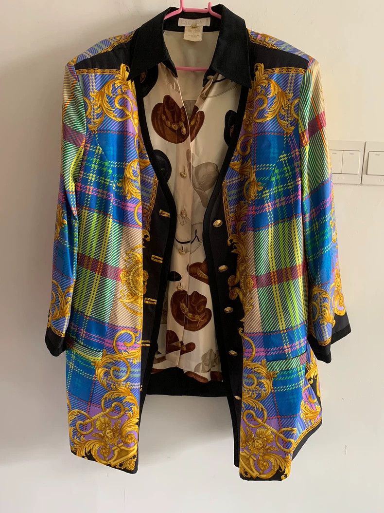 Versace Versace Court plaid silk coat Size L / US 10 / IT 46 - 1 Thumbnail