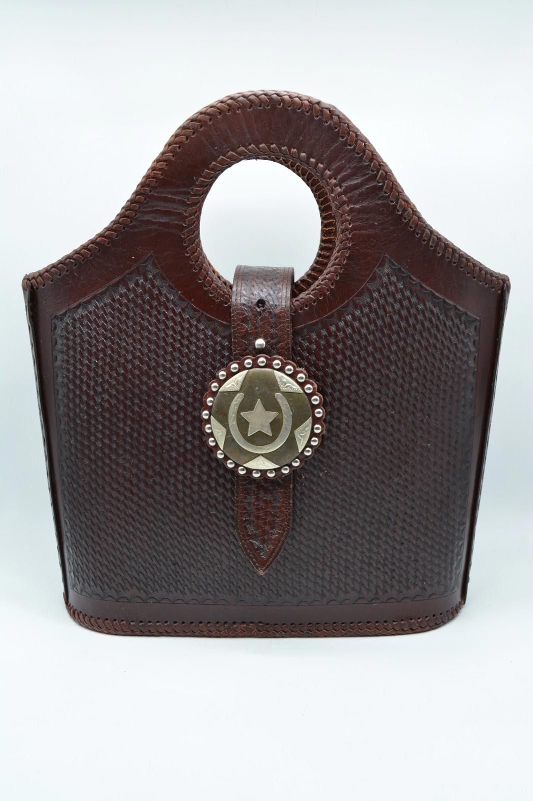 2120 Handcrafted Western Leather Tote Cowgirl Star Concho Handmade Satchel Size ONE SIZE - 8 Thumbnail