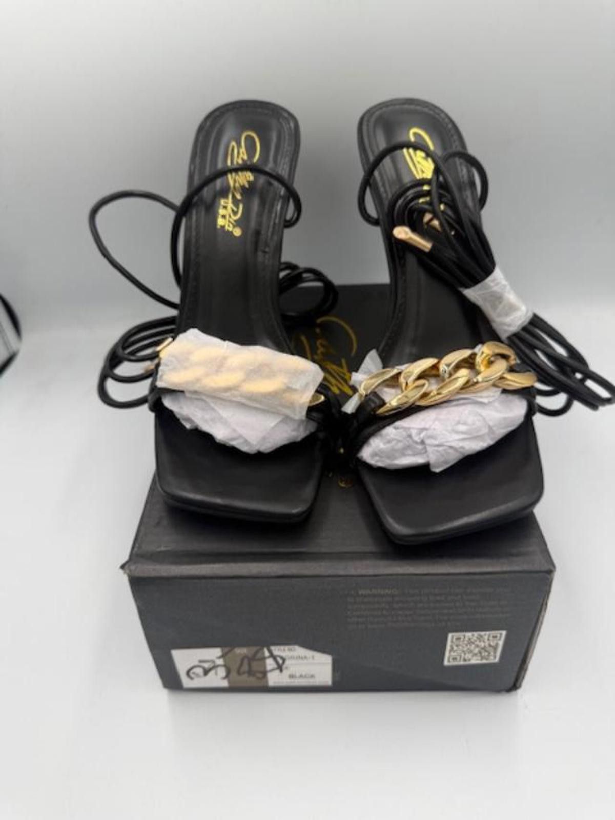 Other Cathy Din Adrina Black/Gold Chain Lace-Up Hi-Heel Sandal Sz7 Size US 7 / IT 37 - 2 Thumbnail