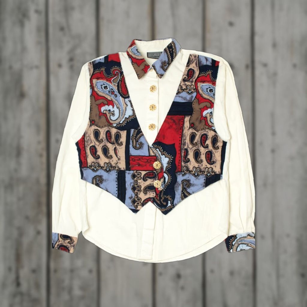 Vintage VINTAGE Rough Rider Shirt Medium White T-Shirt Men’s Womens Unisex Adults 1990s Puffy Paisley Built In Vest Button Up Shirt Size US M / EU 48-50 / 2 - 1 Thumbnail
