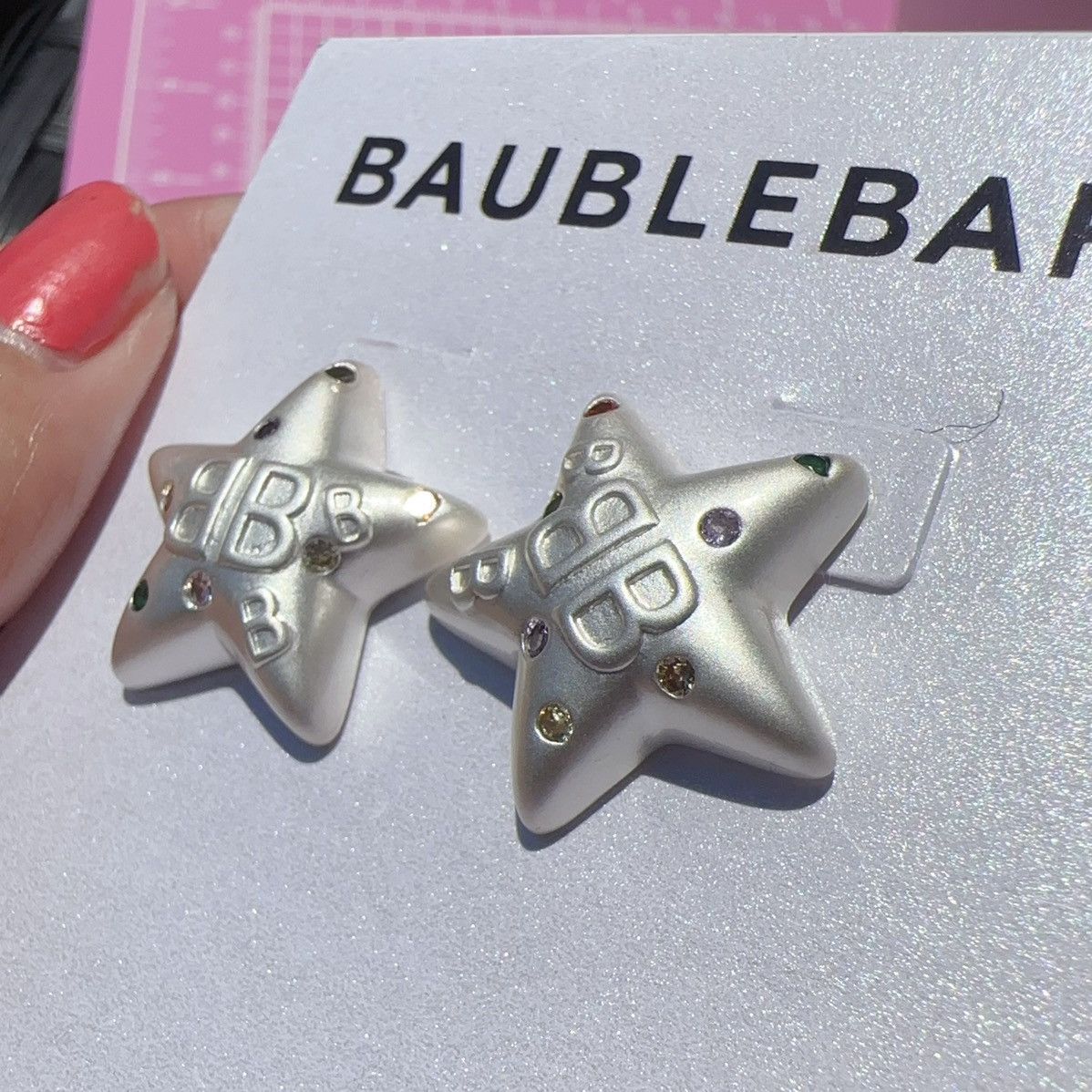 Designer Baublebar white silver star colorful diamonds paved Size ONE SIZE - 4 Thumbnail