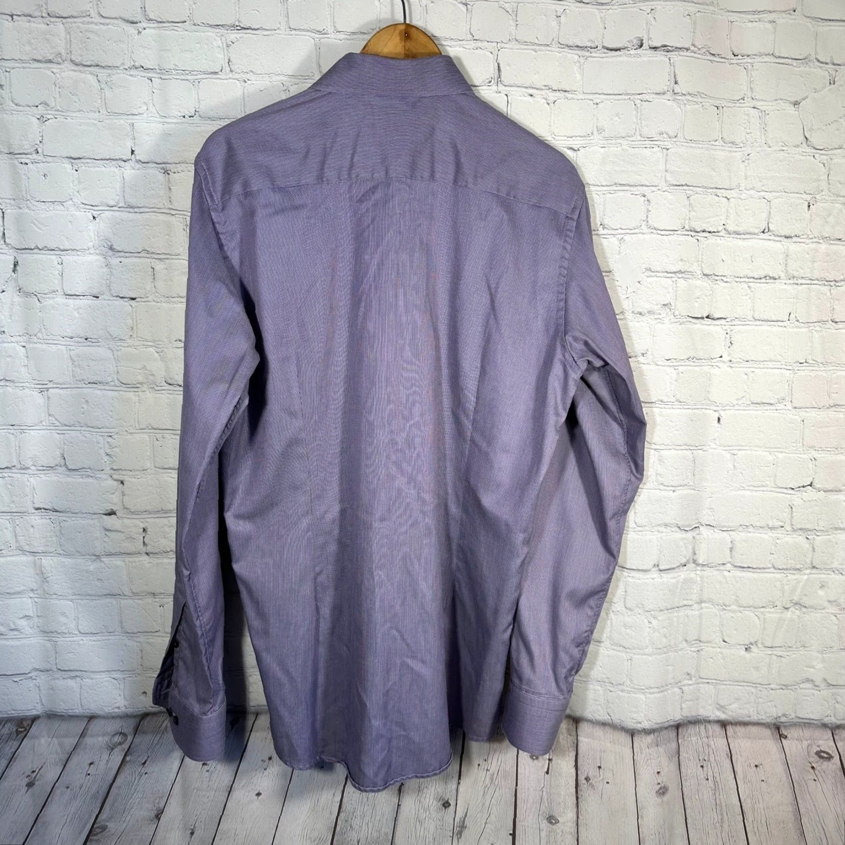 Eton Eton Dress Shirt Mens 16 Purple Blue Brown Micro Stripe 100% Cotton Regular Fit Shirt Size 42R - 6 Thumbnail