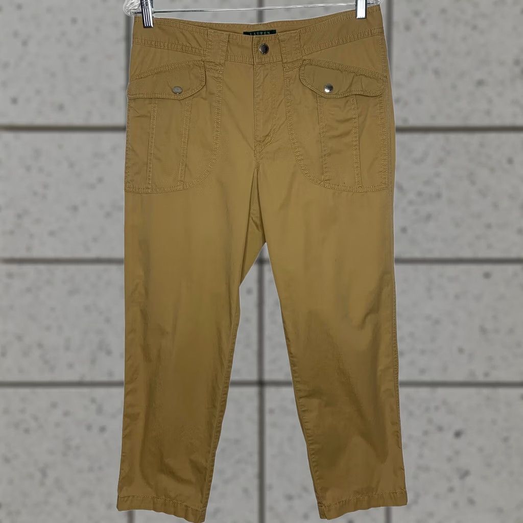 Ralph Lauren Lauren Ralph Lauren Womens Size 8 Green Label Khaki Pants Casual Ankle Cropped Pants Womens Regular 100% Cotton Beige Canvas Straight Inseam 25.5 in Size 30" / US 8 / IT 44 - 1 Thumbnail