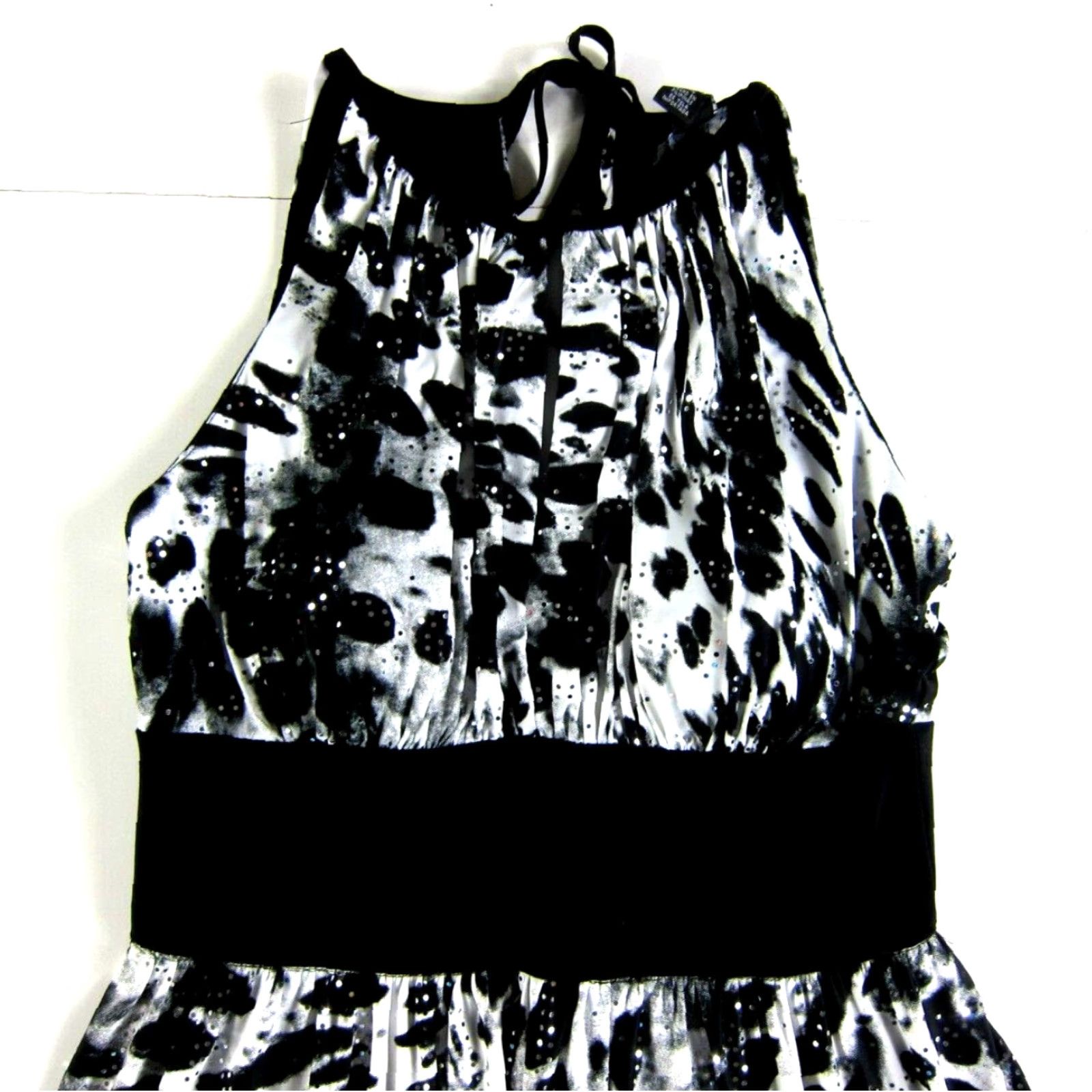 Vintage NWT R&M Richards Black Ivory Sparkly Stretch High Neck Midi Shift Tank Dress 6 Size M / US 6-8 / IT 42-44 - 3 Thumbnail